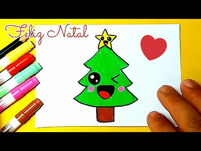 Como desenhar Cartão Feliz Natal fofo ❤ Desenhos Kawaii - Desenho para  Desenhar 