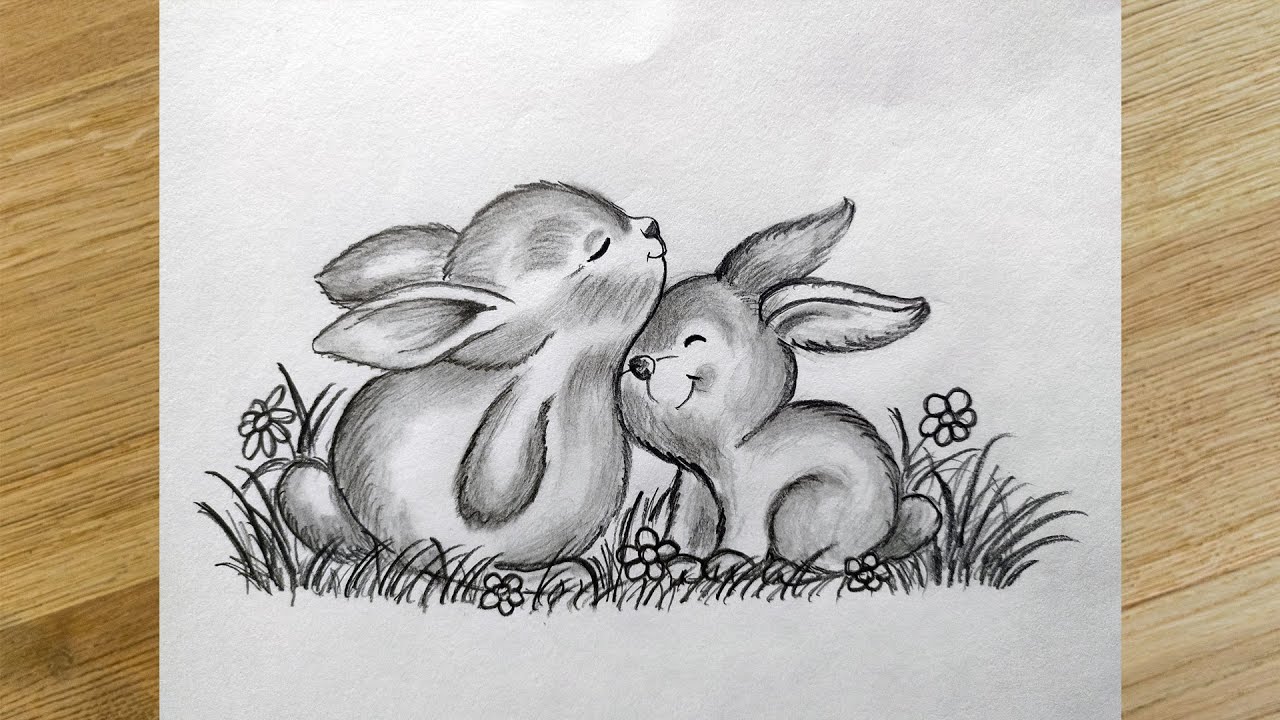 Easter bunny minimal sketch cute pencil on Craiyon