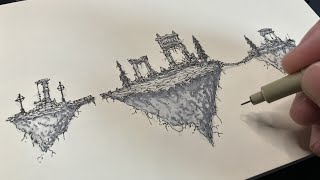 Sketchbook Ink Drawing Vlog | Temple ruins