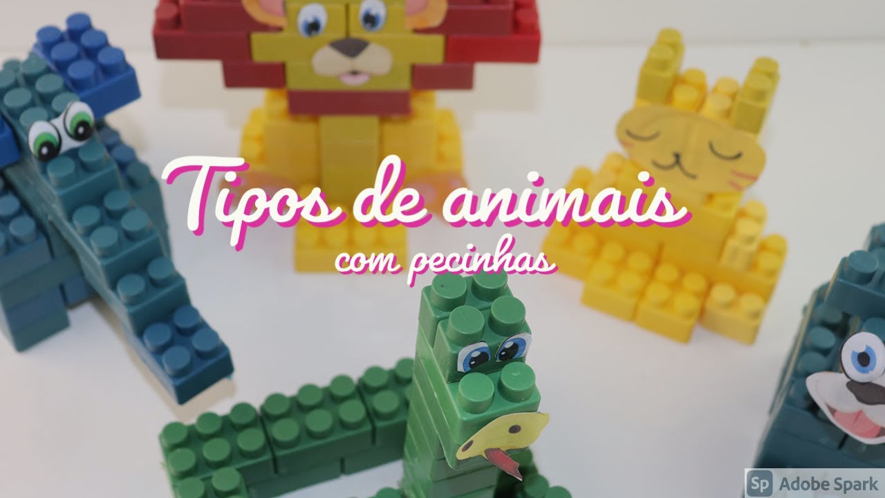 Animais feitos com pecinhas de montar coloridas (Tipos de animais) 