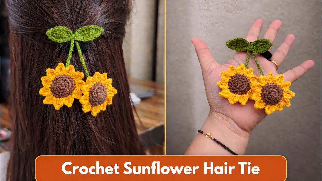 Sunflower Hair Tie Crochet Tutorial 🌻 Easy Tutorial for beginners