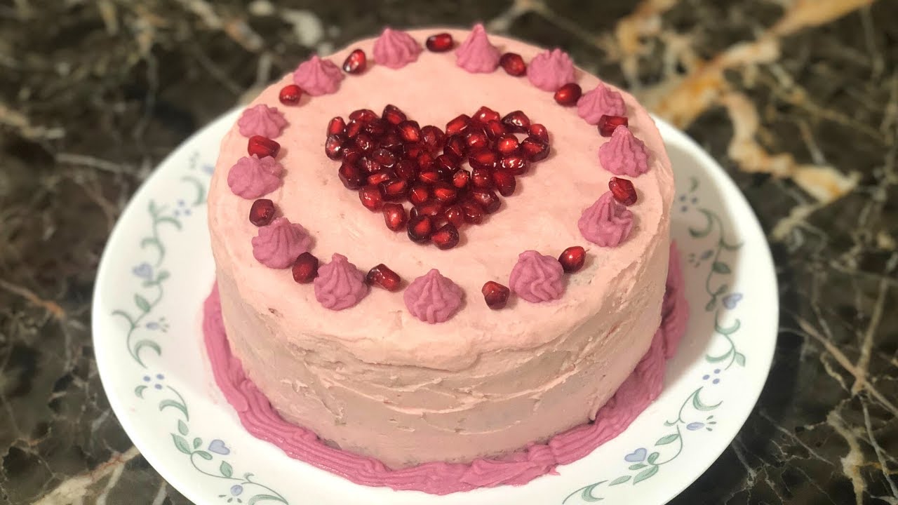 Pomegranate Cake, Buttercream Frosting & White Chocolate Ganache Filling |  Natural colors ONLY