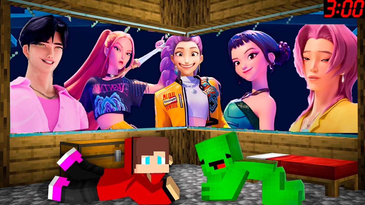 JJ и Mikey прячутся от Rumi Kpop Demon Hunter, Mira, Zoey, Jinu в Minecraft Maizen