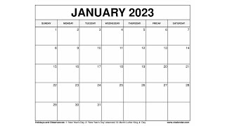 Printable January 2023 Calendar Templates with Holidays - VL Calendar