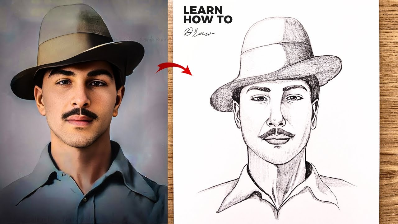 how to draw Shahid Bhagat Singh drawing // Republic day drawing // Freedom fighter drawing