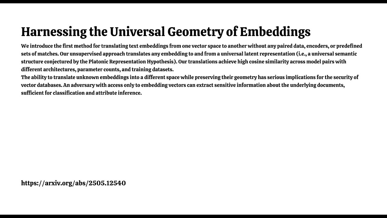 Harnessing the Universal Geometry of Embeddings - YouTube