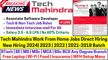 Tech Mahindra Work From Home Jobs | Direct Hiring 2024-2018 Batch | Immediate Online Interview Mail