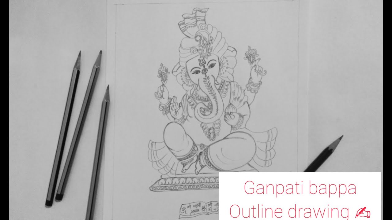 Ganpati Bappa outline drawing / Outline tutorial / Ganesh drawing ...