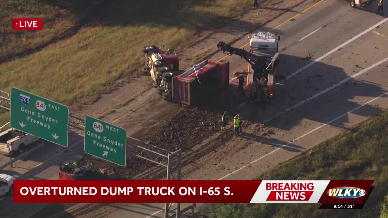 Drivers seeing delays on I-65S after dump truck overturns on ramp - YouTube