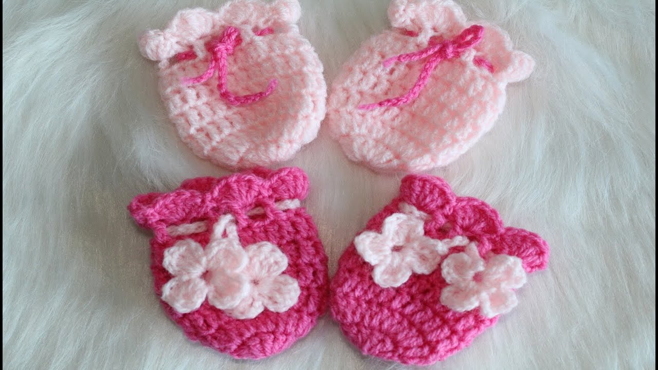 كروشيه قفازات جوانتي من 0  الى 3 شهور مع شرح باقي القياسات /Crochet baby gloves