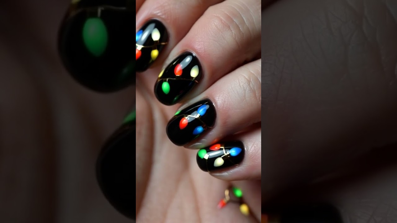 Colorful Christmas Lights Nail Art 🎄✨ 