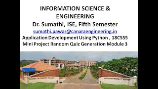 VTU PYTHON18CS55 M3L4 MINIPROJECT QUIZ GENERATION