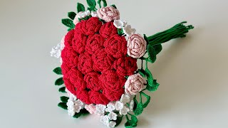 Crochet rose tutorial - Very easy bouquet for gift #crochetrose