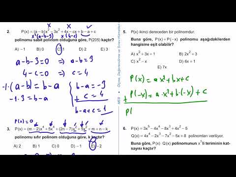 10. Sınıf Matematik Kazanım Kavrama Test 15 (Polinomlar) Çözümler
