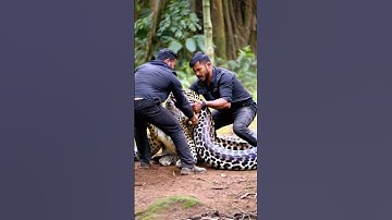 Two men are trying to help a leopard escape from a giant python. #animals #giantpython