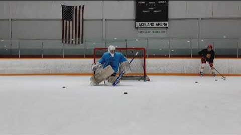 In tight edgework/hinges with wrap on rebound. KD Goaltending student Trent Boryszczuk
