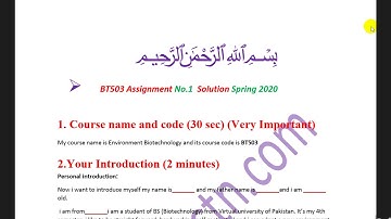 BT503 Assignment No. 1Solution