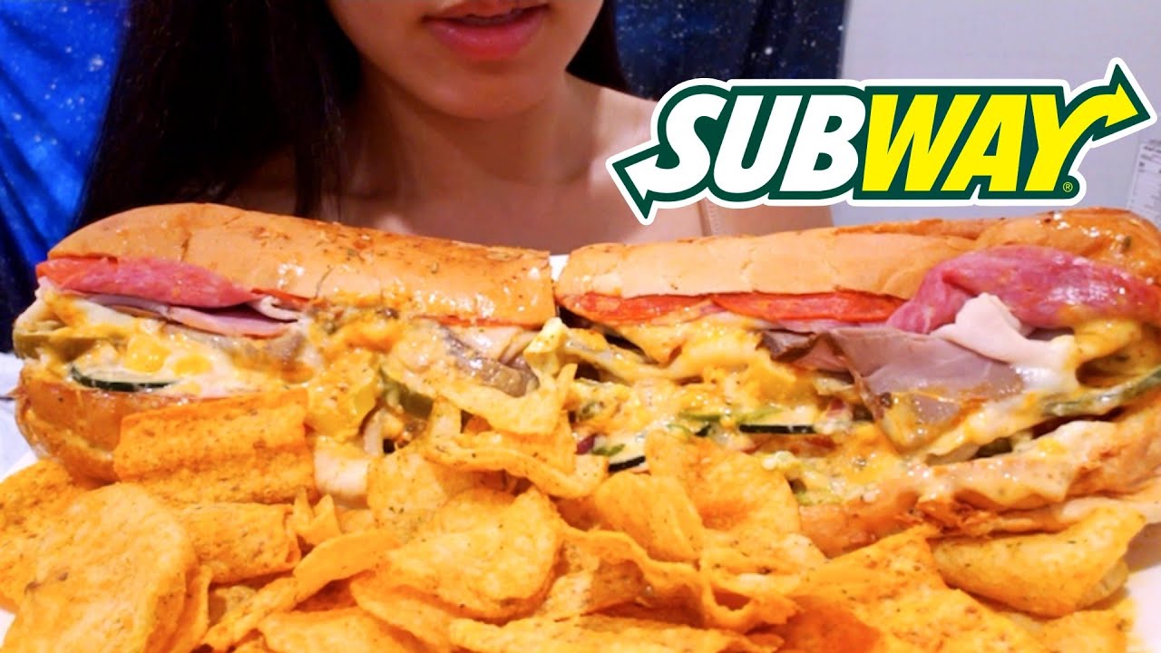 ASMR EATING SUBWAY MUKBANG BIG EXTRA EVERYTHING SANDWICH 먹방 ALMOST NO TALKING REAL TWILIGHT SHOW
