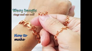Wavy bangle bracelet, rings and ear cuff - How to make simple jewelry from copper wire 545