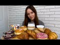 МУКБАНГ КРУАССАНЫ ПОНЧИКИ ЙОГУРТ Choco Pie КАПУЧИНО Итоги конкурса !MUKBANG BREAKFAST DONUTS