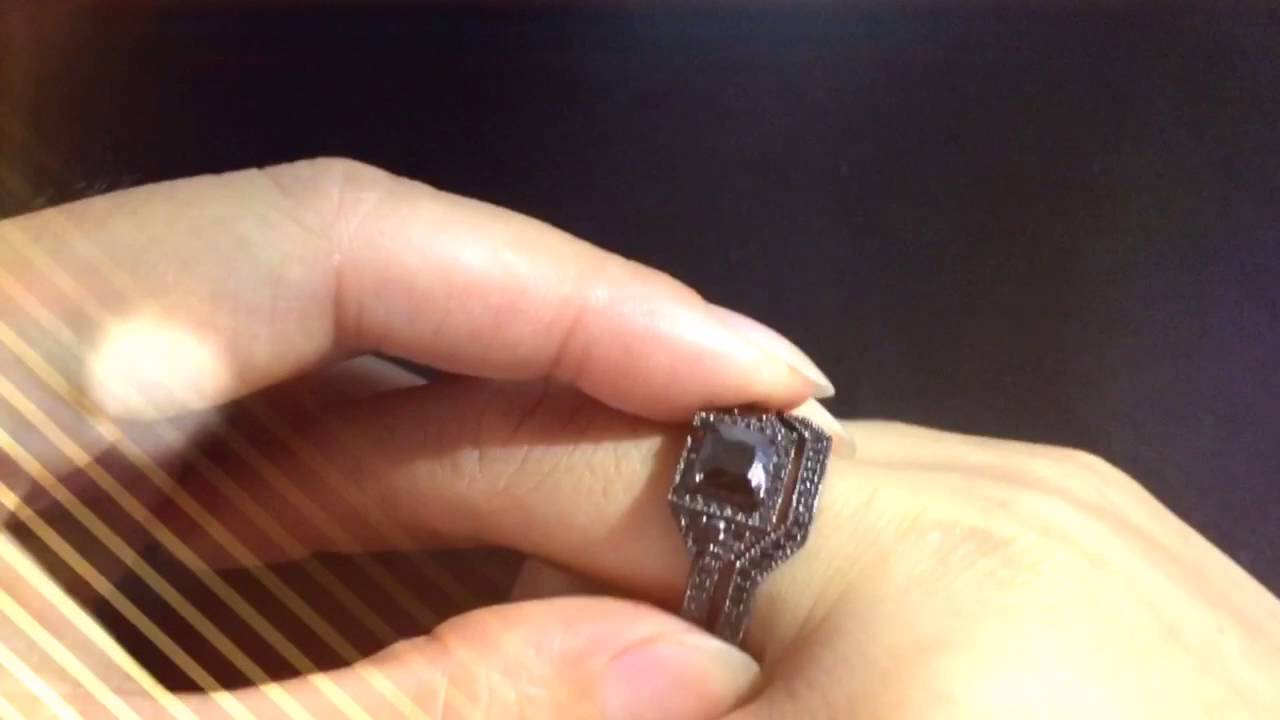 Black Diamond 925 Sterling Silver Engagement Ring Set