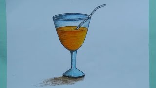 Drawing Juice glass for class four//how to draw Juice glass step by step by oil pastel