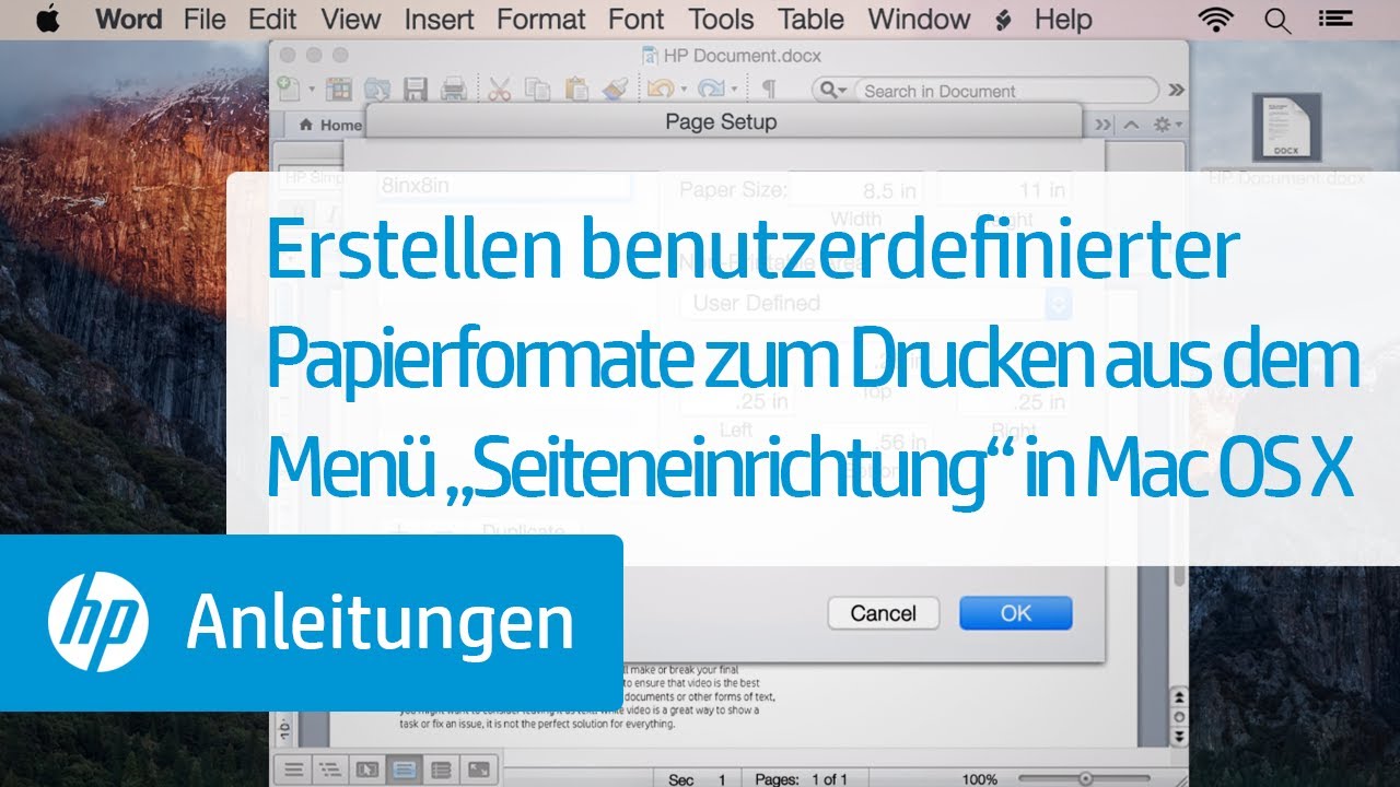 Erstellen benutzerdefinierter Papierformate zum Drucken aus dem Menü „Seiteneinrichtung“ in Mac OS X