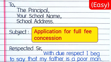 Application to the Principal for Full Fee Concession | Application Writing
