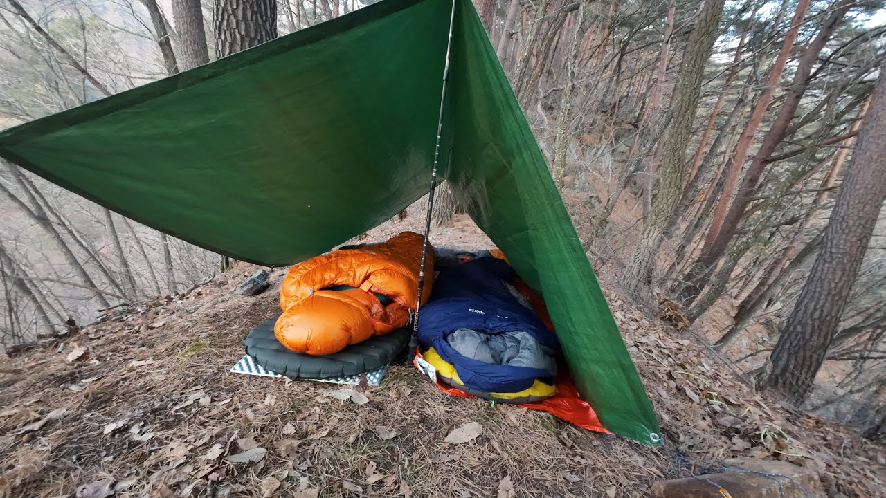 봄이 올 무렵 동네 뒷산에서 방수포 하나로 비박 백패킹