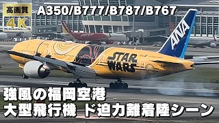強風の福岡空港 大型飛行機のド迫力離着陸シーンをドーンとお見せします！