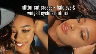 SUMMER GOLD GLITTER CUT CREASE + HALO EYE MAKEUP TUTORIAL 2018| MORPHE 35o 2018