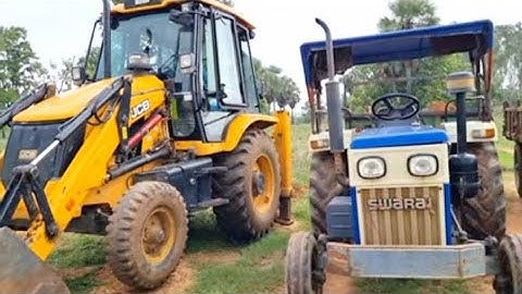 Jcb 3dx Backhoe Loader Loading Red Mud In Mahindra and Swaraj Tractor | Jcb and Tractor Cartoon