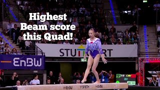 Chinese Qiu Qiyuan 🇨🇳 takes GOLD 🥇 on Beam with HUGE 15,500 👀😳 + Reaction - Apparatus Finals 2024