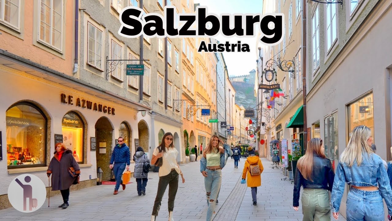 Salzburg, ऑस्ट्रिया | पैदल शहर टूर 4K | 6 अप्रैल 2023