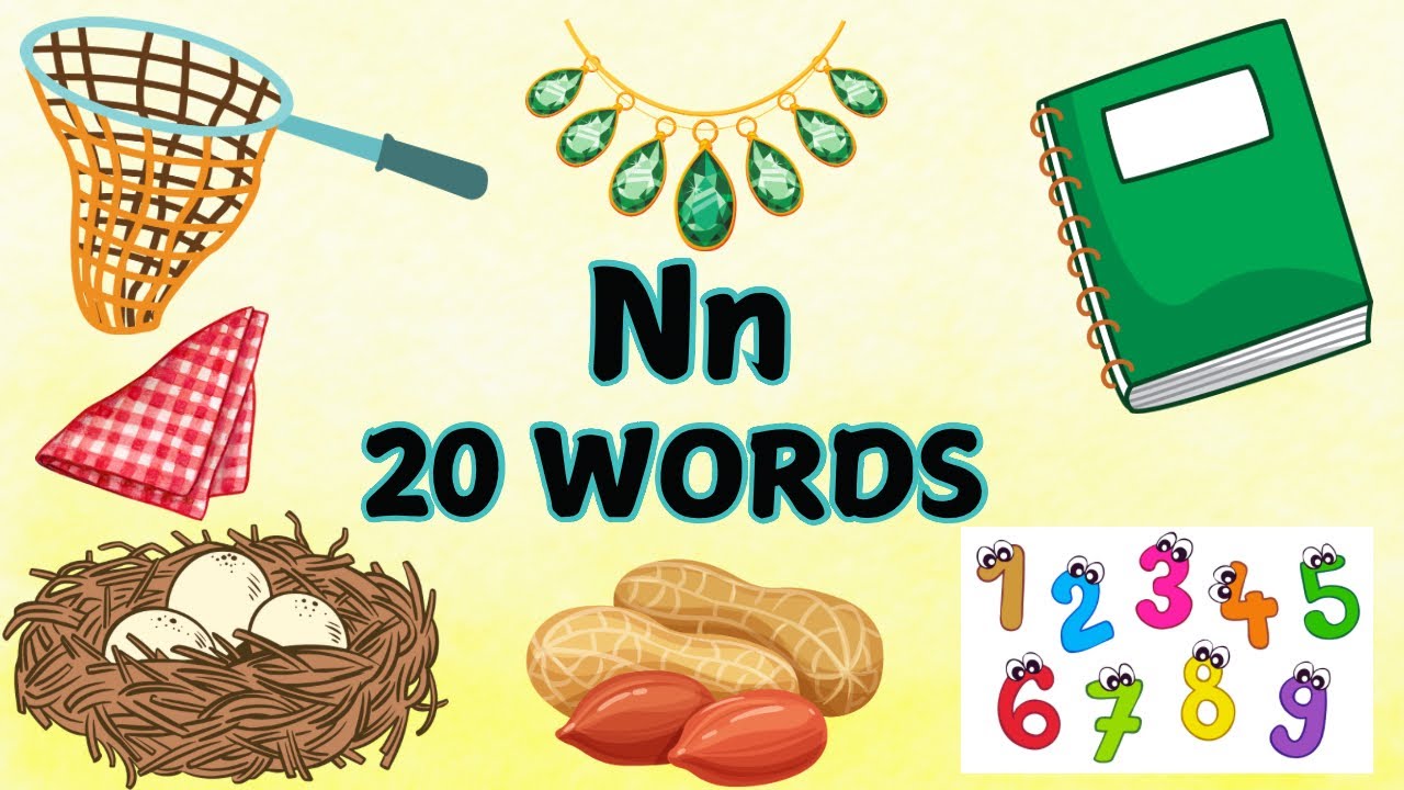 20 Words that starts with letter N | Letter N Words for Kids | Phonics Sound N | 