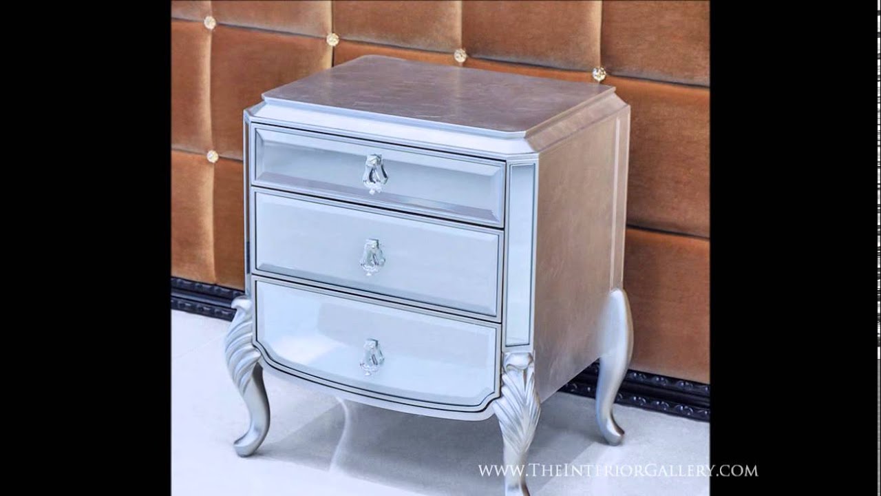 Modern Mirrored Night Stand Silver Leafing Finish Floine Modern Mirrored Night Stand Silver Leafing Finish Floine You