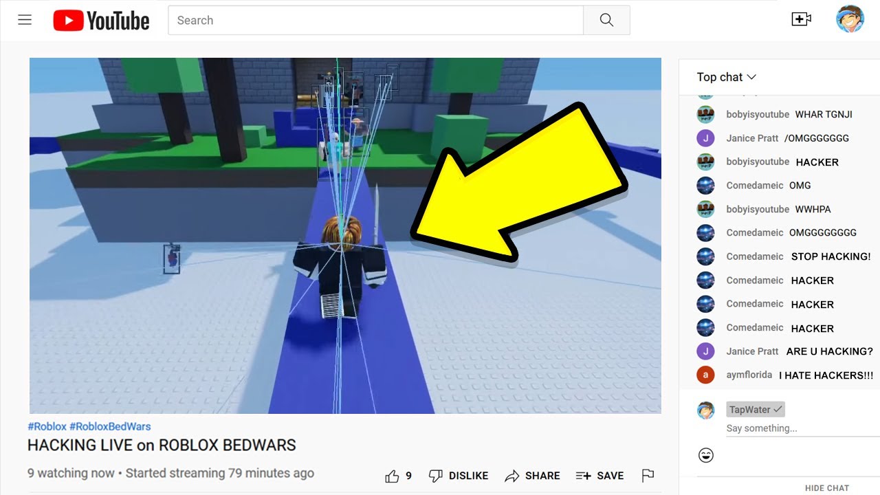 I caught a HACKER Streaming on Roblox Bedwars LIVE - BiliBili