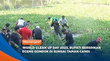 NGAWI - World Clean Up Day 2025, Bupati Bersihkan Eceng Gondok Di Sungai Taman Candi