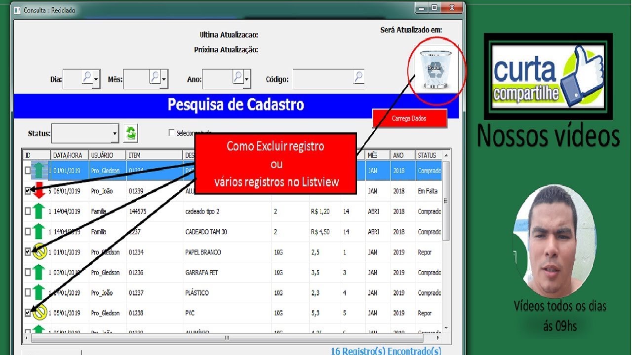 Como Excluir varios registros no LISTVIEW - YouTube
