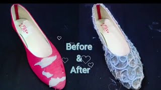 حيل وافكار مزهلة لتجديد الاحذية القديمة🩰🌺👠 اعادة تدوير الجزم القديمة👢