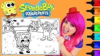 Coloring Spongebob Sandy Giant Coloring Book Page Colored Markers Prismacolor Kimmi The Clown Youtube