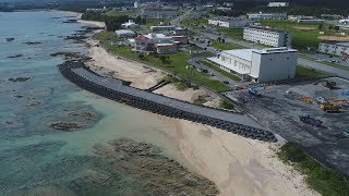 辺野古、新工区へ道路着々 青い海に、埋め立て半年－ドローン撮影
