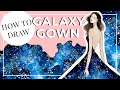 How to draw a galaxy gown  fashion illustration  watercolor and ink