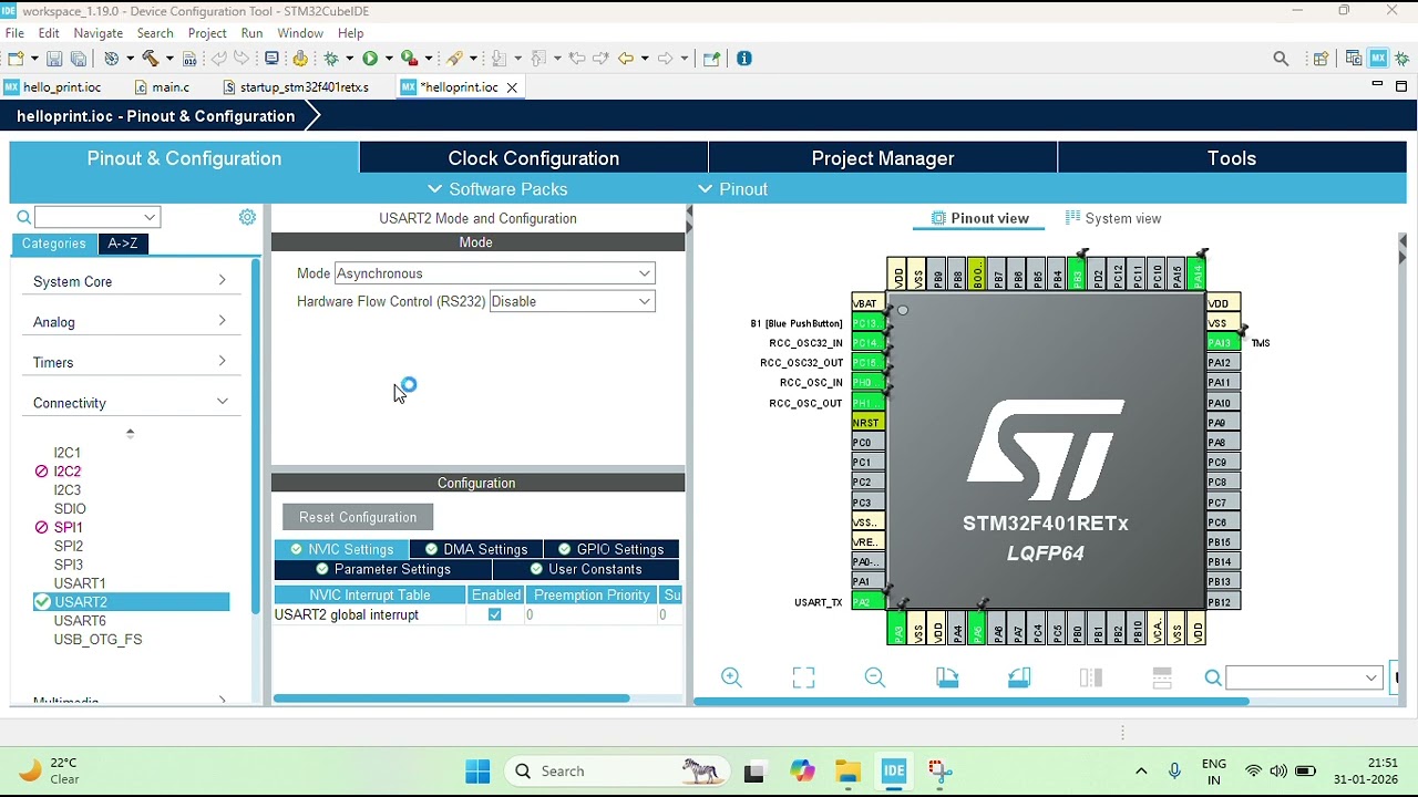 STM32 Serial Monitor Tutorial | Print Hello World using UART (STM32F401RE CubeIDE)