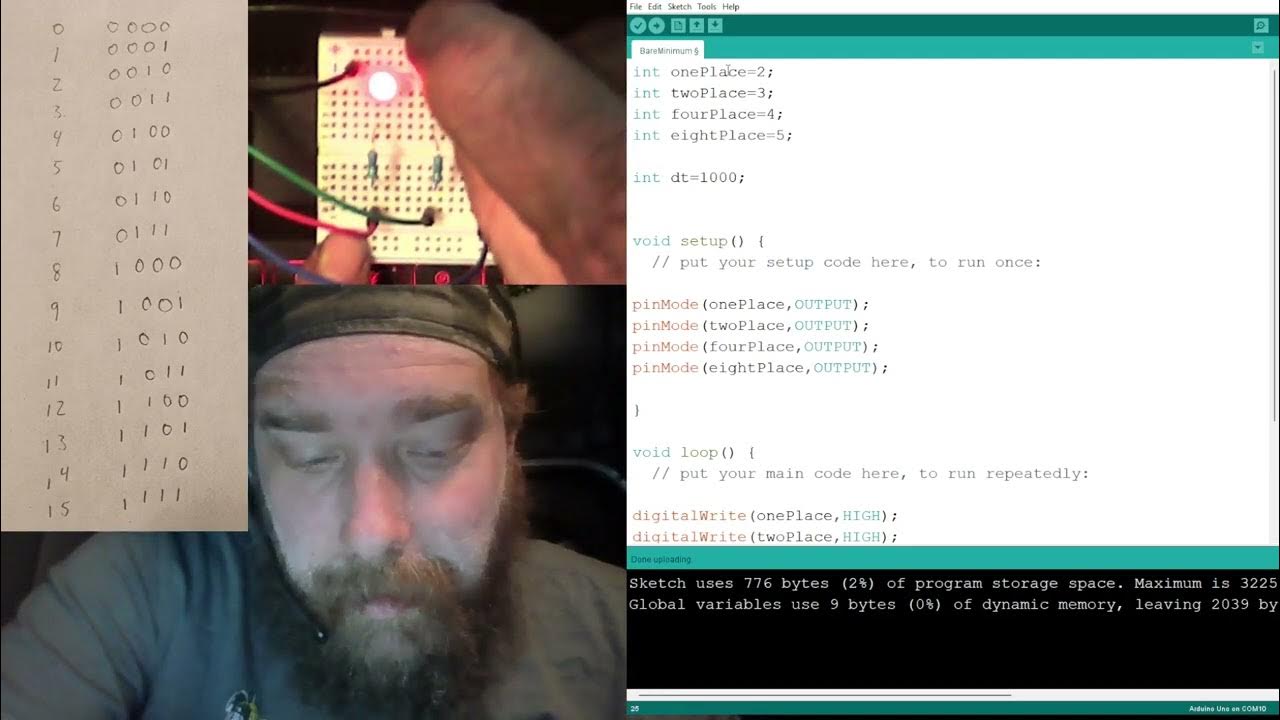 Arduino Lesson 5 Homework: make a 4 bit binary counter with 4 LEDs ...