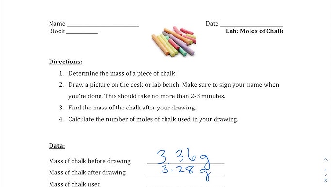 Honors Moles of Chalk Lab Calculations Walkthrough - YouTube honors-moles-of-chalk-lab-calculations-walkthrough-youtube