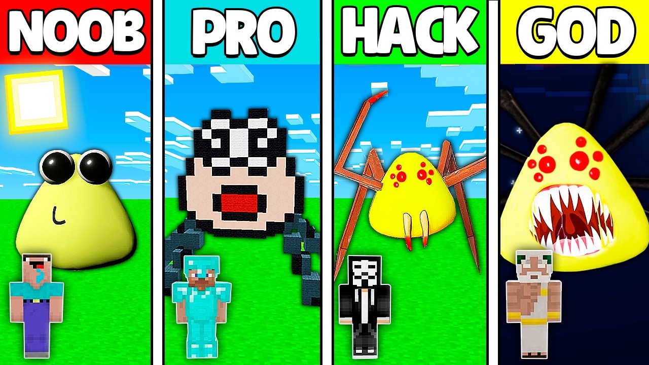 Minecraft Battle: NOOB vs PRO vs HACKER vs GOD! BOU'S REVENGE SPIDER BUILD CHALLENGE in Minecraft