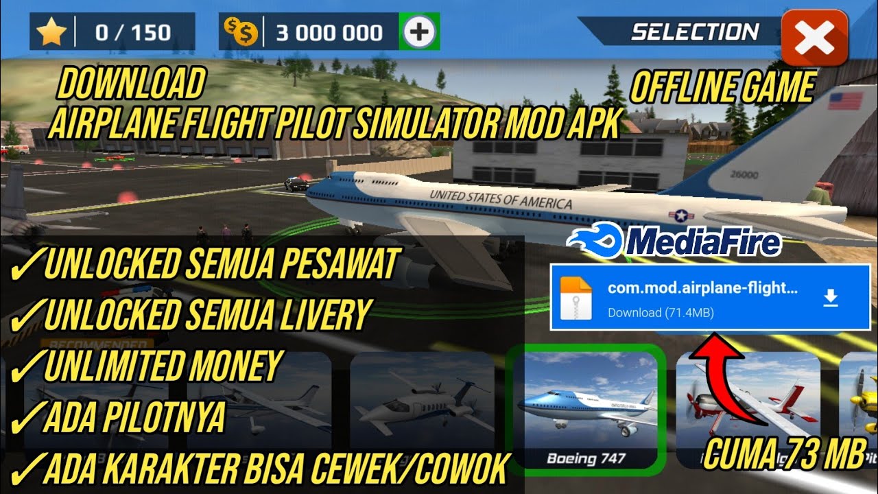 Airplane Flight Pilot Simulator Mod apk ( Unloked semua Pesawat)