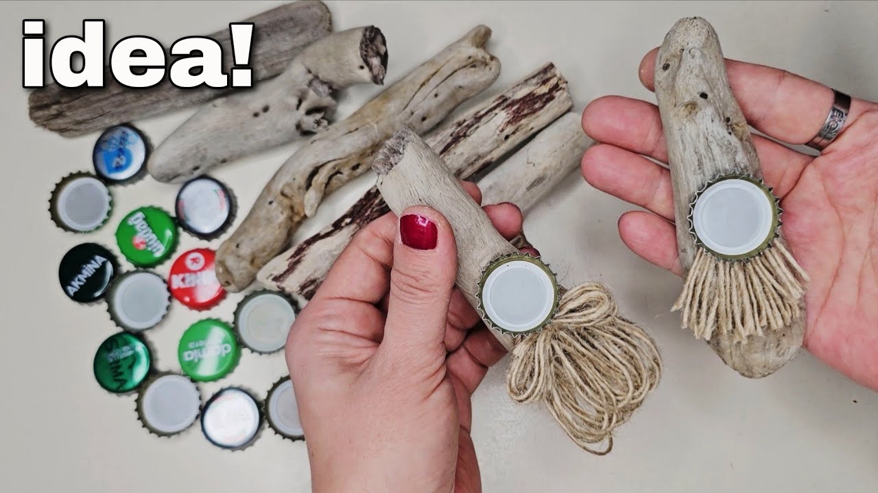 Glass Bottle Caps + Tree Branches = Amazing Summer Recycling Idea! ♻️