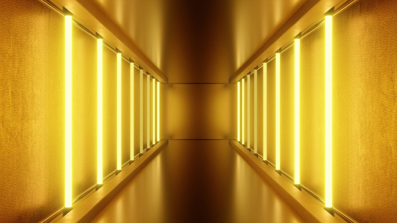 Beautiful Golden Tunnel Hall of Neon Lights Shiny Reflections Glowing ...